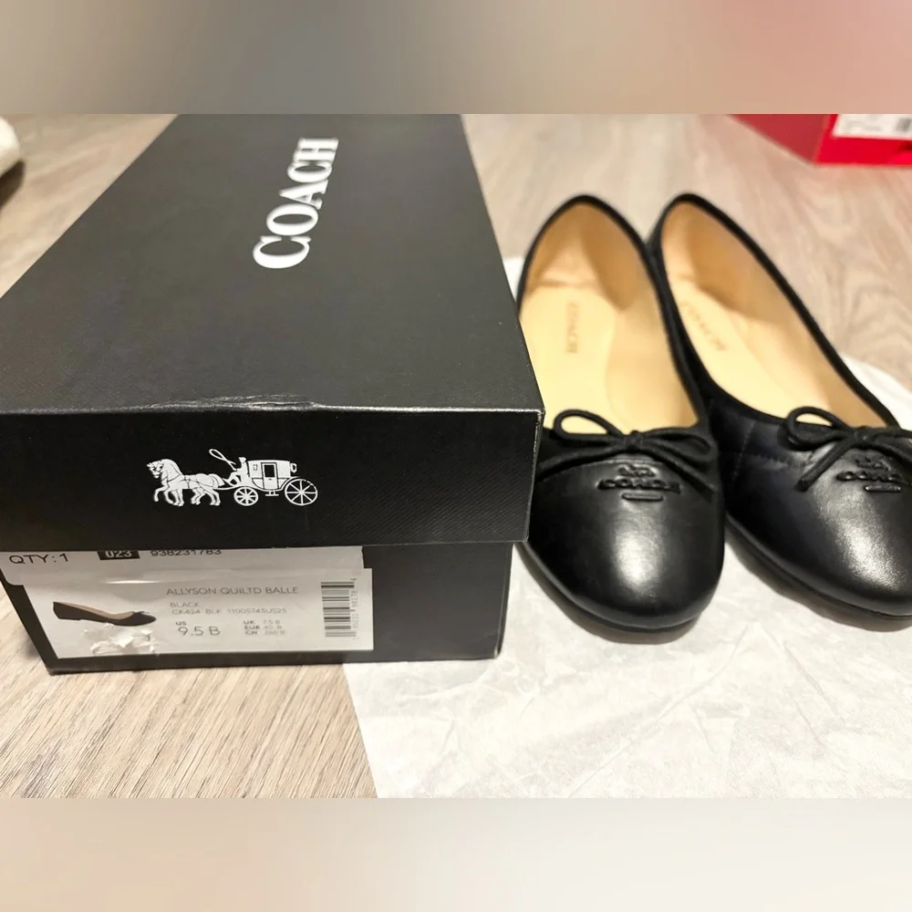 Coach Black Allyson Quilted Flats with Bow